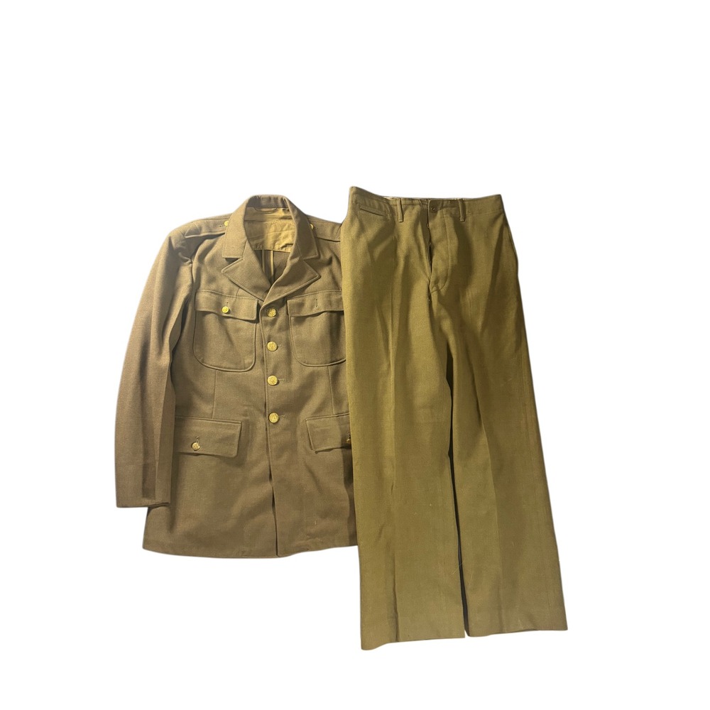 Vintage WWII US Army Military Uniform Wool Jacket and Pants Set Olive Drab 32x31
